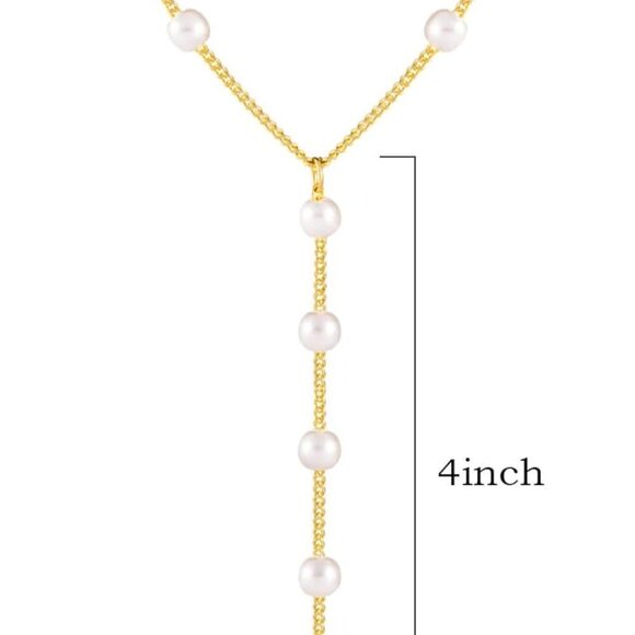 Pearl Necklaces for Women - 14k Gold Plated Dainty Gold Pearl Necklace Simple Ev - Picture 4 of 7